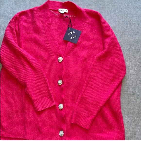Ava & Viv Pink Rhinestone Button-Down Cardigan - Picture 4 of 7